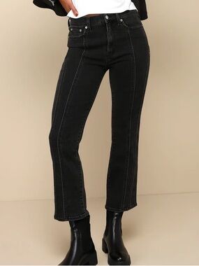 Daze Denim Shy Girl Black High-Waisted Cropped Flare Jeans